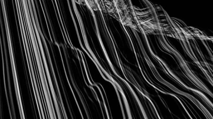 抽象数据波浪线。瀑布流黑白黑背景