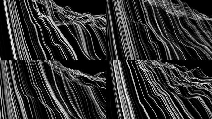 抽象数据波浪线。瀑布流黑白黑背景
