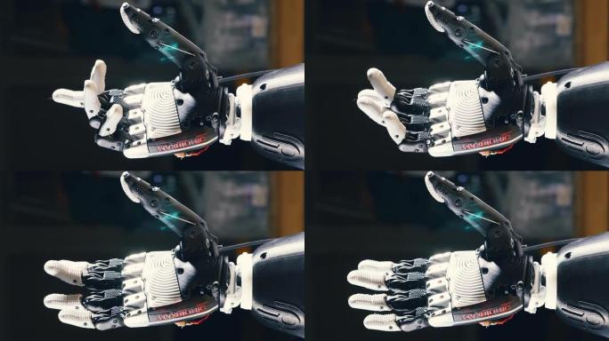 自动假肢在测试工作时移动手指。创新概念4K