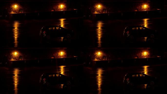 雨天晚上停车场下雨素材夜晚拍摄