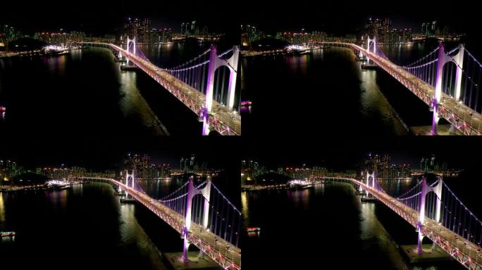 夜间与釜山市的光安桥鸟瞰图