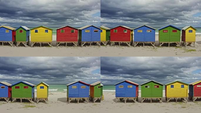 南非开普敦Muizenberg海滩小屋的平移视频
