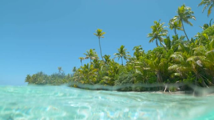 一半一半: 绿松石海水和原始海滩的凉爽景色。