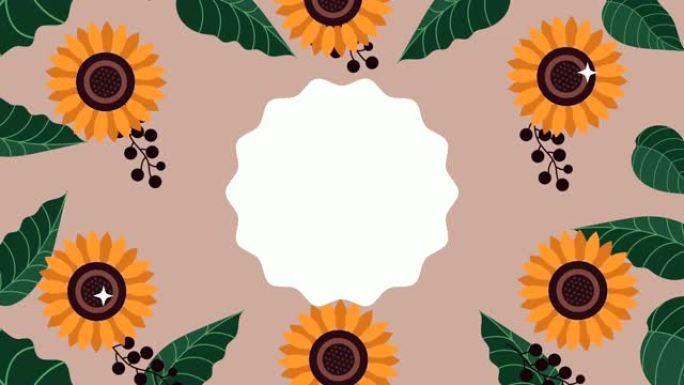 美丽的向日葵花园圆形框架动画