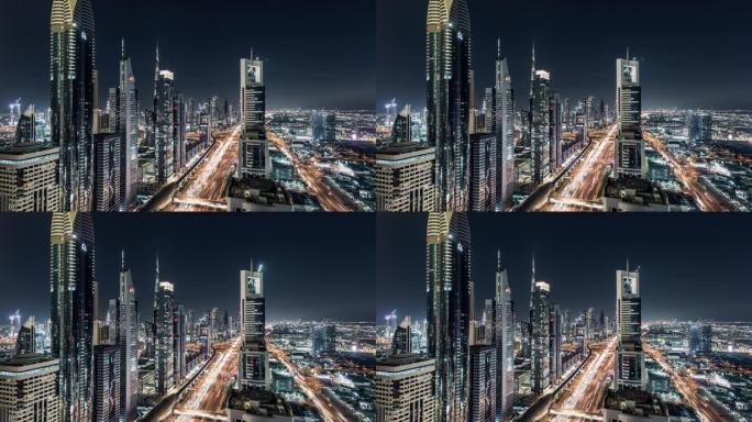 迪拜夜间天际线/阿联酋迪拜