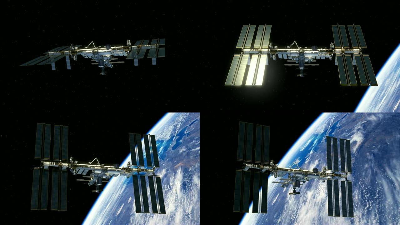 4K.国际空间站旋转太阳能电池板。