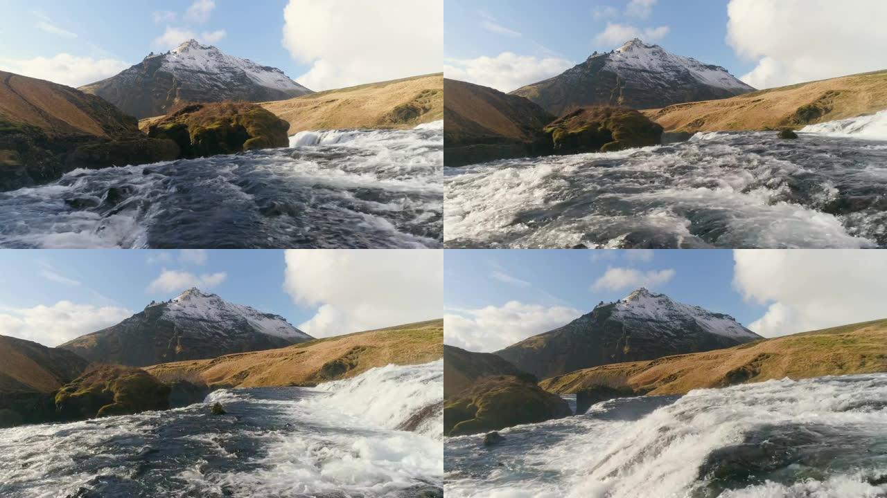 WS风景瀑布和阳光山景观，冰岛