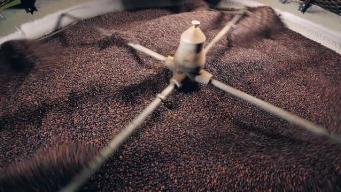 旋转机器在工厂磨制咖啡豆。