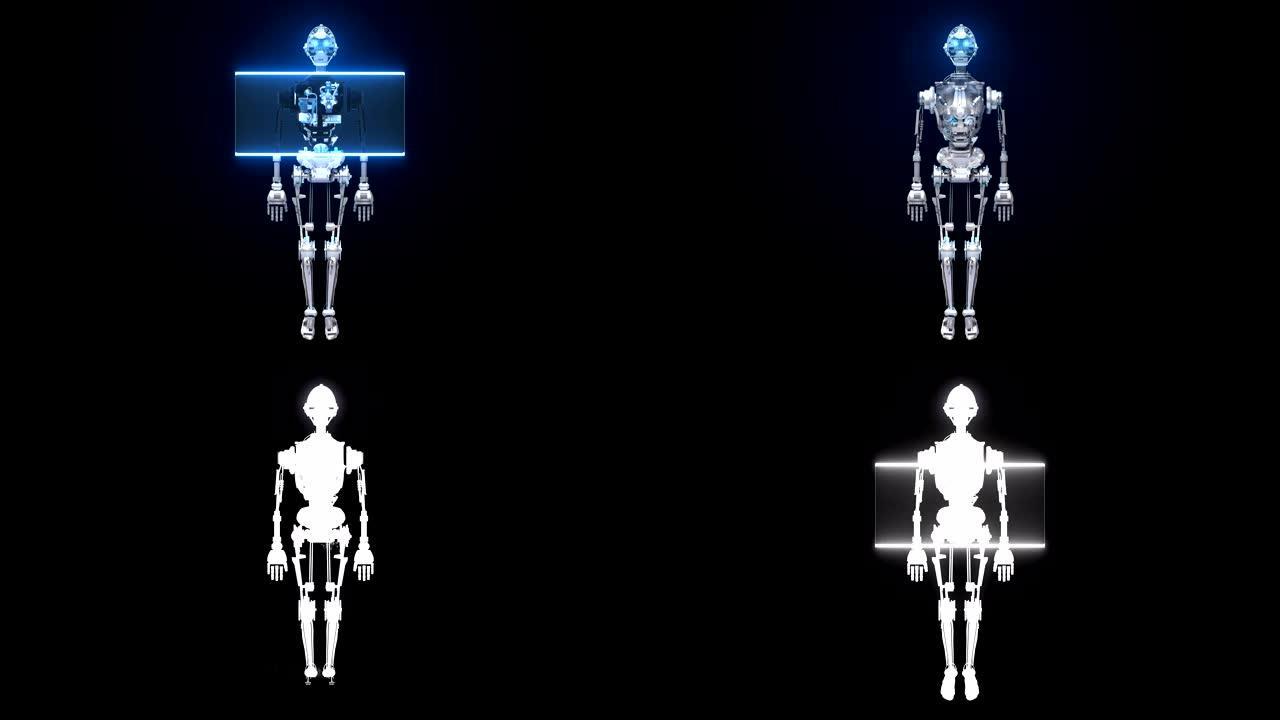 制造3D人形机器人机身，扫描机身。人工智能、4k动画。