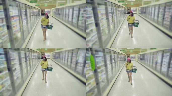 杂货店里的女商人女人逛街逛超市采购