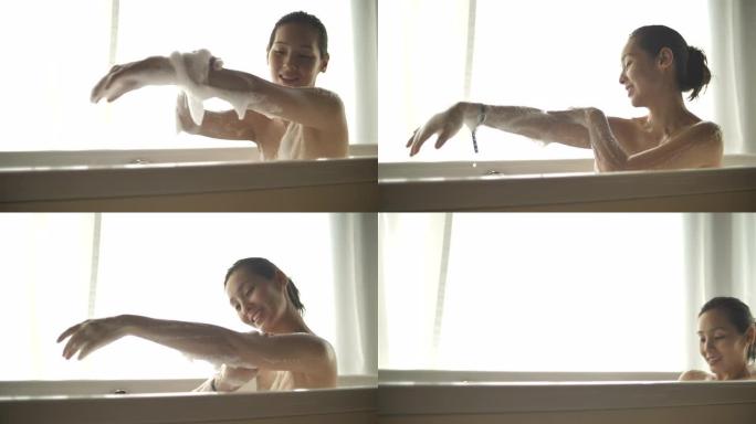 亚洲女性在浴缸里洗澡