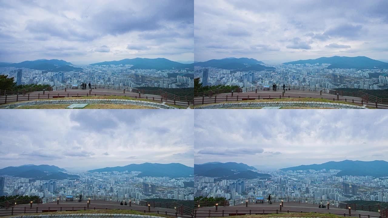 4K.韩国秋季城市景观釜山市的延时视图