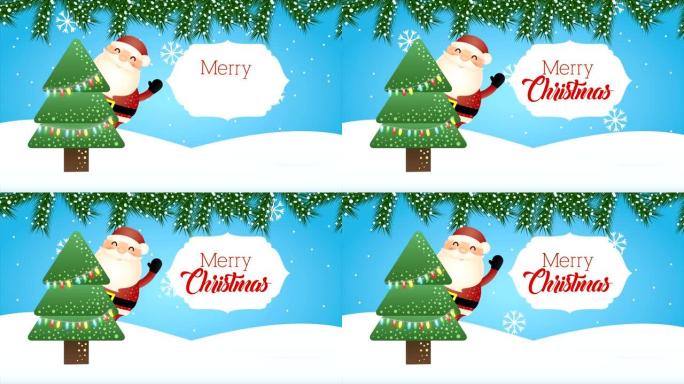 圣诞快乐动画与圣诞老人在雪景