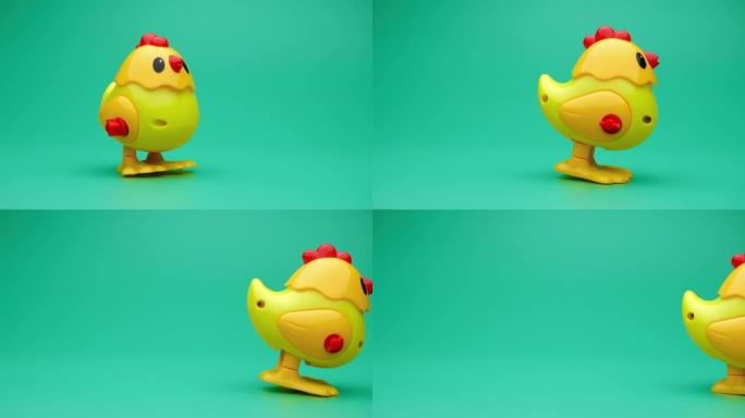 发条黄色玩具鸡。发条小鸡小难玩具卡通小鸡