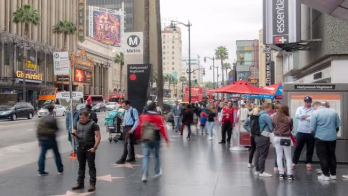 美国加利福尼亚州洛杉矶好莱坞的延时人群行人游客