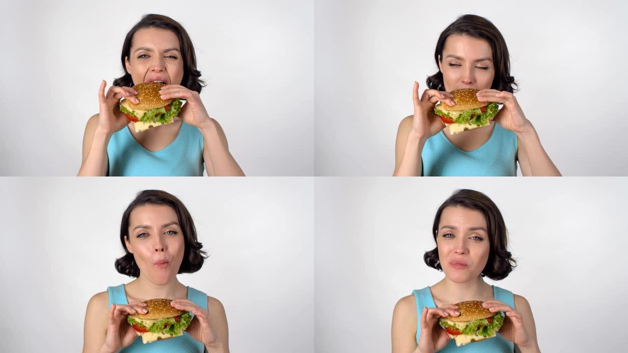 吃汉堡的美女视频素材外国人外国女士