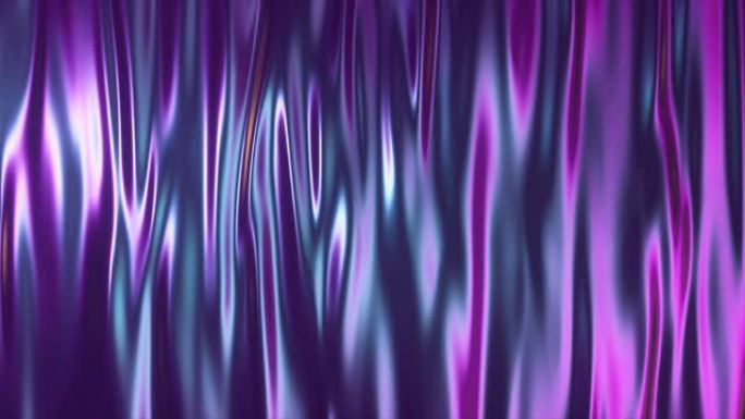 抽象全息油面背景、箔波浪形表面、波浪和波纹、紫外线现代光、霓虹蓝色粉色光谱颜色、3d渲染图形设计、无