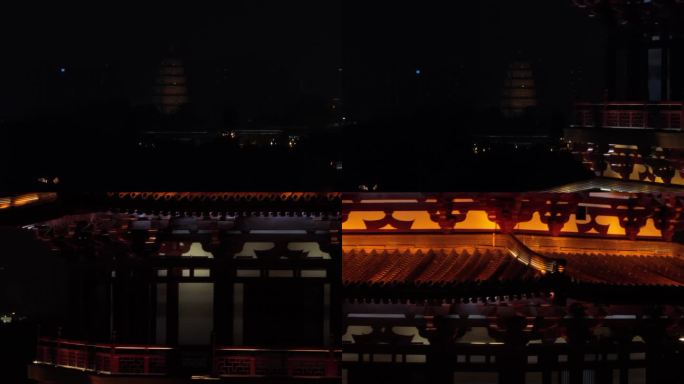 西安大唐芙蓉园夜景航拍4K西安古建筑夜景