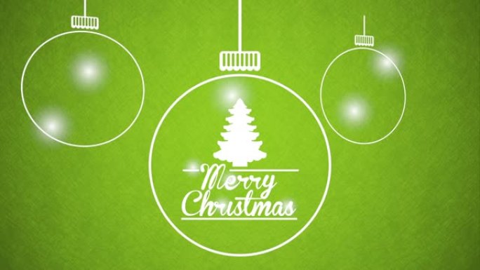 圣诞快乐动画，松树和球悬挂