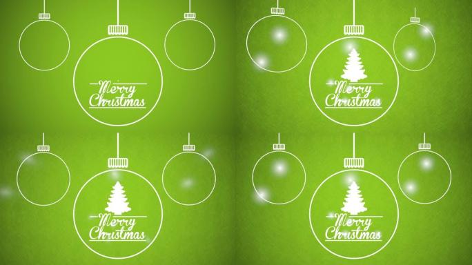 圣诞快乐动画，松树和球悬挂