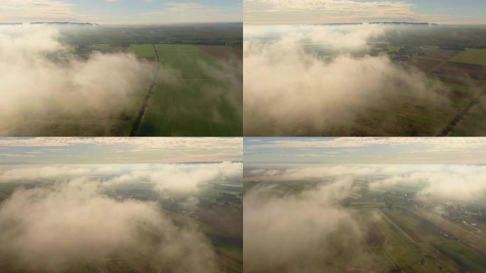空中低云漂浮在农村