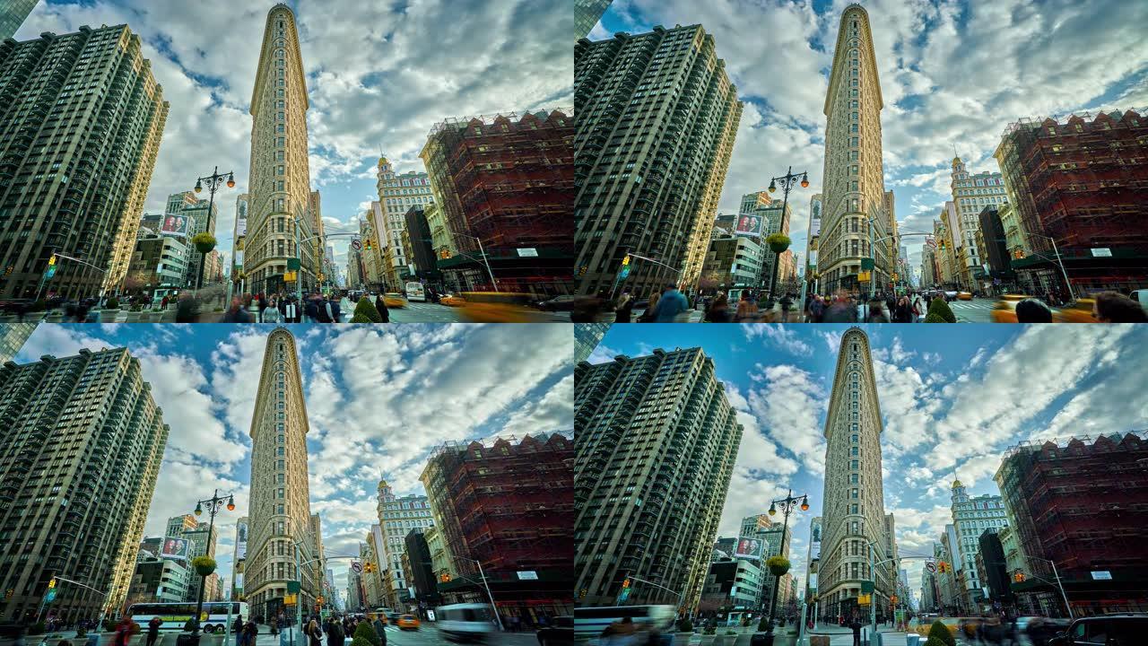 熨斗大楼。纽约市城市旅游标志建筑时光流逝