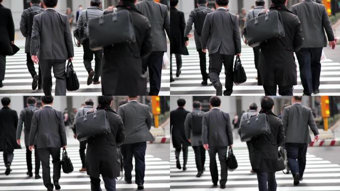 一众商人早上去上班日本东京