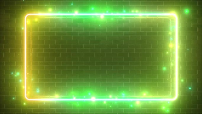 砖反射面背景上的矩形霓虹灯发光形式。现代紫外荧光光谱。无缝循环4k 3d渲染