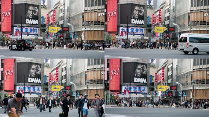 涩谷十字路口的时间流逝与更多的人在高峰时间，日本东京