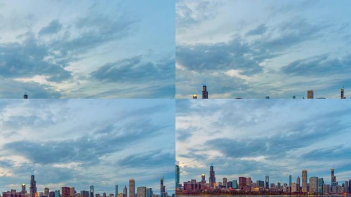 芝加哥天际线全景城市景观的时间流逝
