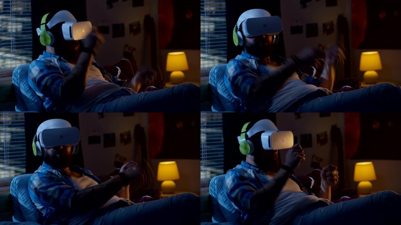男子在床上戴着VR耳机