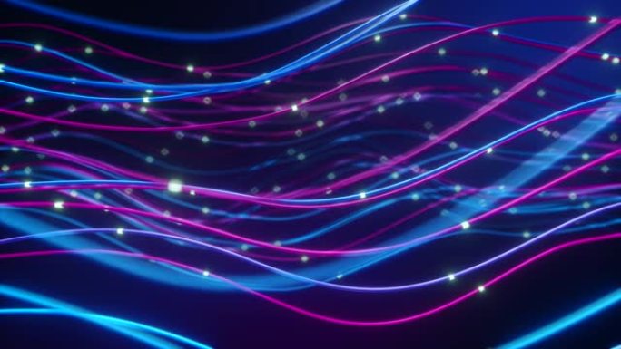 抽象纤维线。抽象发光光纤线。明亮的光束，用于高速互联网连接的快速数据传输。无缝循环3d渲染