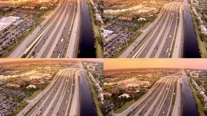 WS鸟瞰图高速公路和城市景观，迈阿密，佛罗里达州，美国