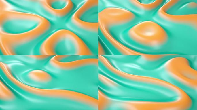 绿松石和橙色移动液体抽象现代背景