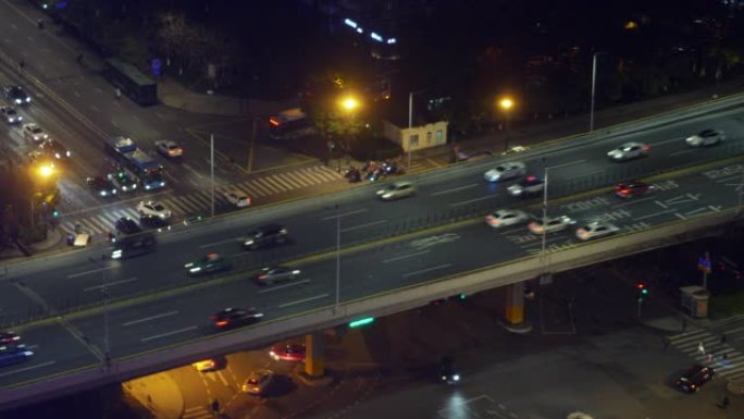 鸟瞰图高速公路高架监控车流量车灯