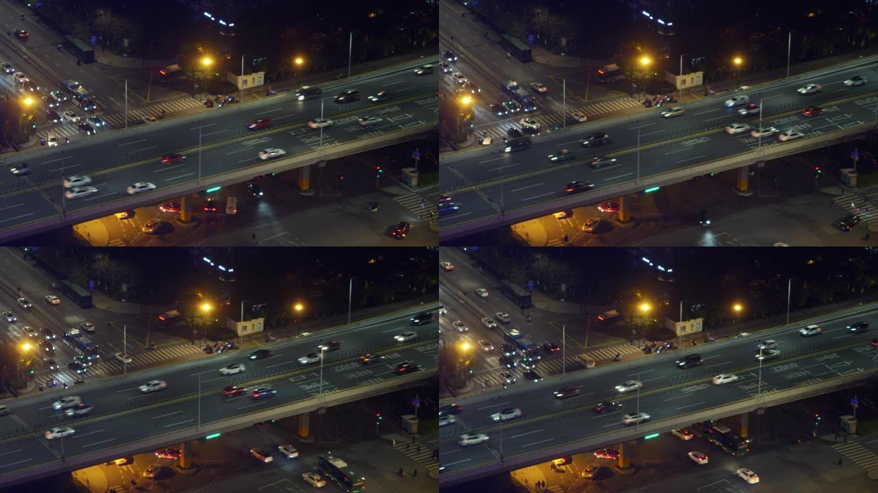 鸟瞰图高速公路高架监控车流量车灯