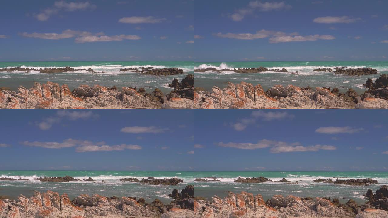 波涛汹涌的大海海滩岩石海岛波浪海上美景