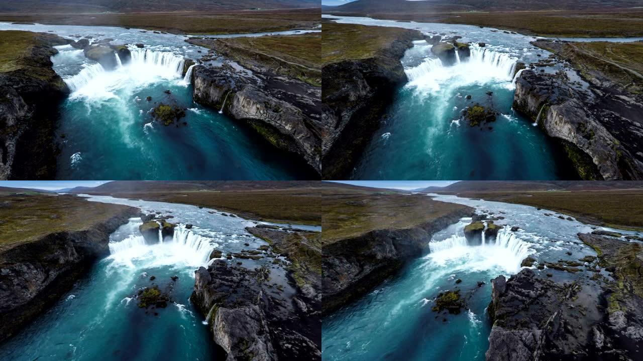 空中: 冰岛的Godafoss瀑布