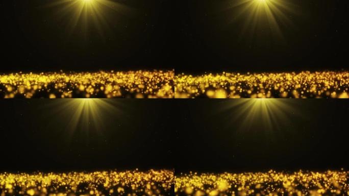 4k分辨率的圣诞节背景，黑色背景上的散焦金色颗粒，缓慢下降的金色bokeh，闪光灯背景，派对社交活动