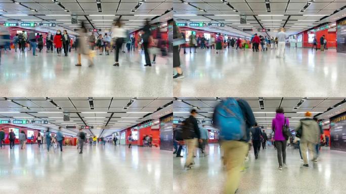 延时: 香港地铁地铁站的行人旅客和游客