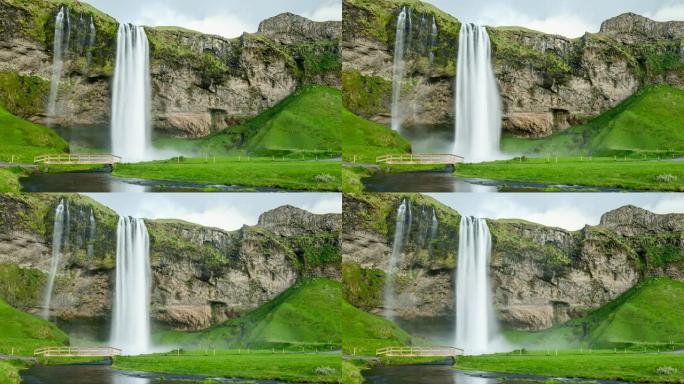 冰岛令人叹为观止的瀑布Seljalandsfoss时间流逝
