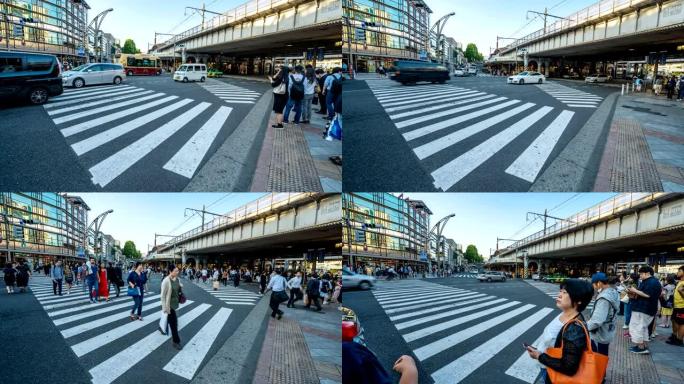 日本上野的TU人过街和交通。