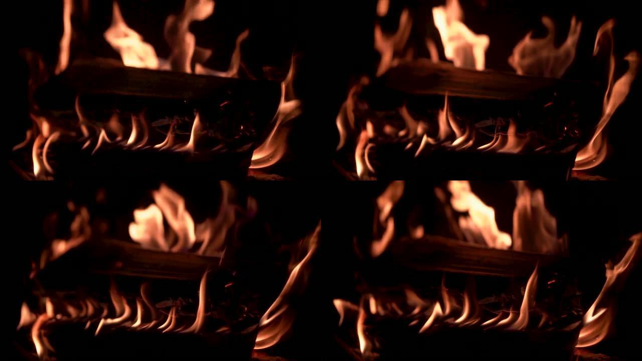 用真木燃烧的壁炉取暖冬季用火