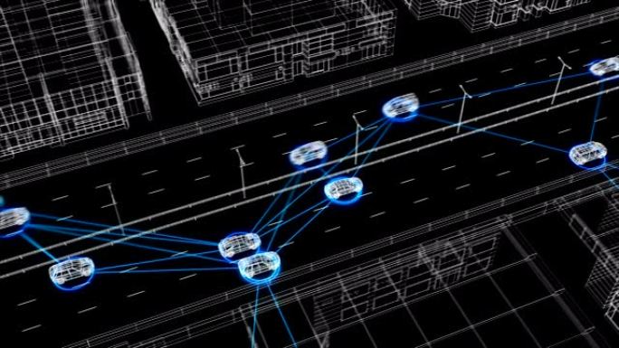 美丽的插图控制系统工作在抽象的高速公路交通无缝连接数字网络中的所有汽车。未来派监控系统的循环3d动画