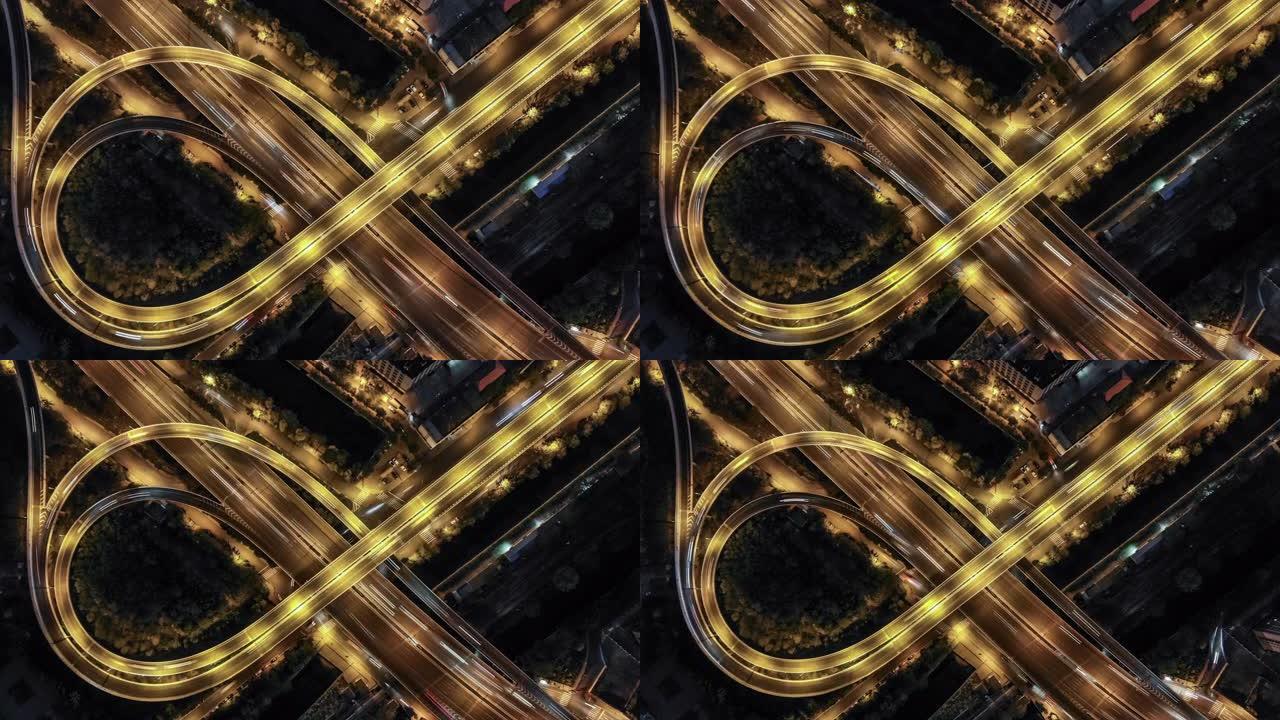 高峰时段/中国北京立交桥的T/L无人机视图