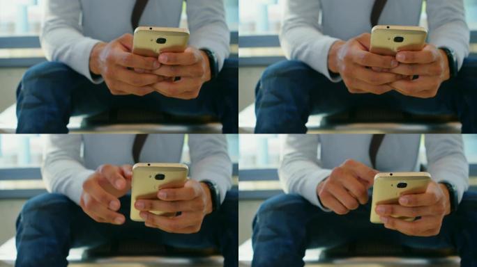 男人使用手机4k智能手机打字通话购物自拍