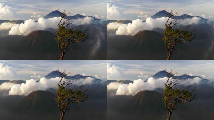 烟雾来自布罗莫山，这是一座活火山，位于印度尼西亚东爪哇省布罗莫腾格里塞梅鲁国家公园。