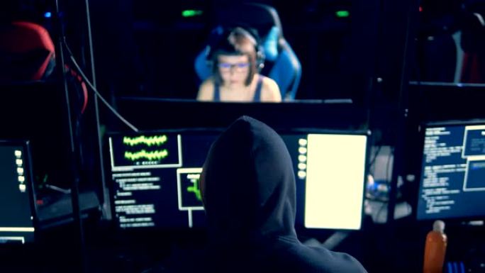 电脑骗子入侵系统，关闭。网络犯罪概念。