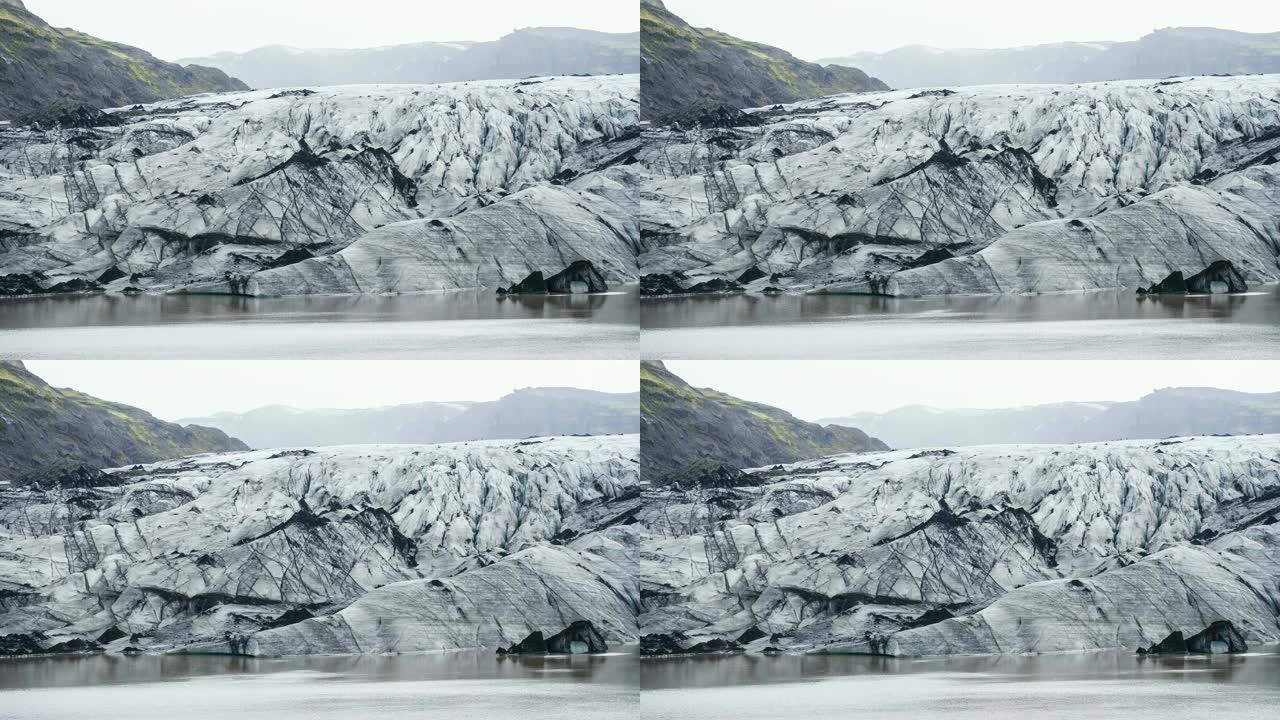 冰岛的Solheimajokull冰川泻湖，Myrdalsjokull强大冰盖的出口冰川