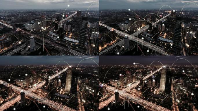 T/L HA鸟瞰图北京城市网络技术，从白天到晚上